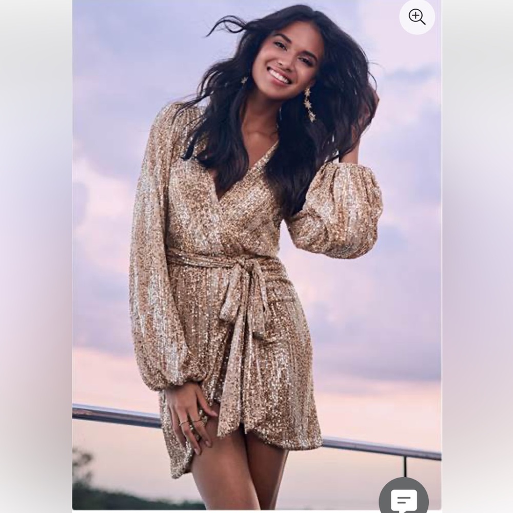 Belted Sequin Wrap Dress! Never worn but tags have been removed. Gold & silver